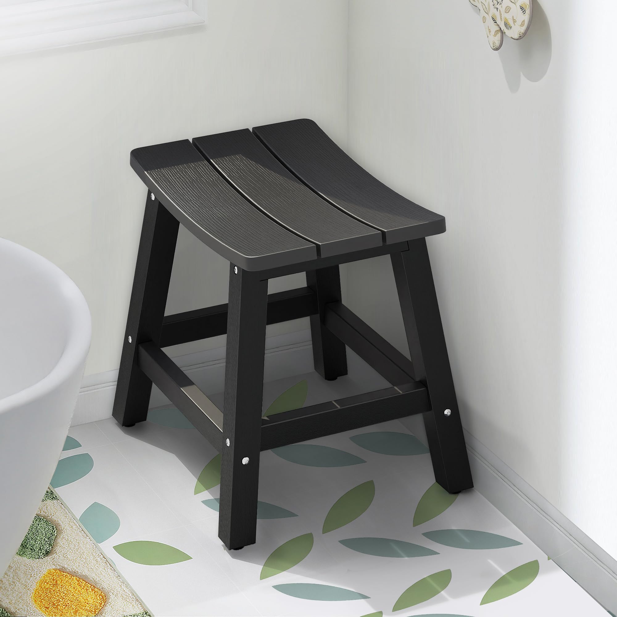 DWVO Poly Lumber Shower Bench, Shower Stool, Water Resistant & Non Slip Design Shower Seat, Shower Bath Chairs Spa Stool for Bathroom (Black)