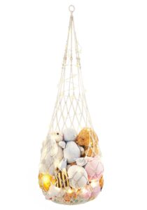 mkono stuffed animal net or hammock one-hook hanging toy organizer macrame plush net wall and ceiling hanging stuffed animals storage display for nursery kid room playroom