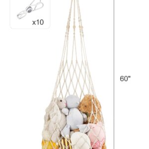 Mkono Stuffed Animal Net or Hammock One-Hook Hanging Toy Organizer Macrame Plush Net Wall and Ceiling Hanging Stuffed Animals Storage Display for Nursery Kid Room Playroom