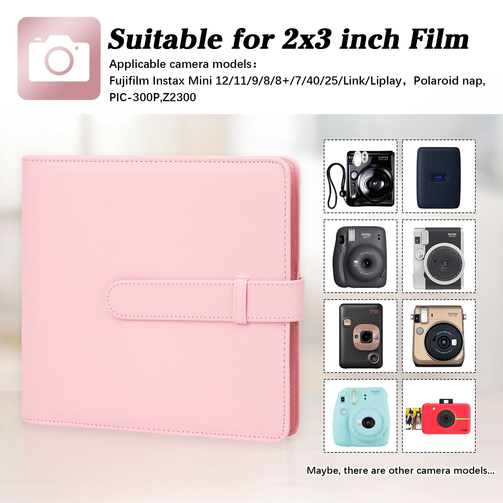 360 Pockets Photo Album for Fujifilm Instax Mini 12 11 9 8 40 Evo Instant Camera, For Polaroid Snap/PIC-300/Z2300/ SocialMatic Instant Cameras & Zip Instant Printer (Baby Pink)