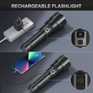 polisak Rechargeable Flashlight High Lumens LED Flash Light - 250000 Lumens, 5 Lighting Modes, IPX7 Waterproof 5000mAh Flashlights for Camping Emergency Outdoor