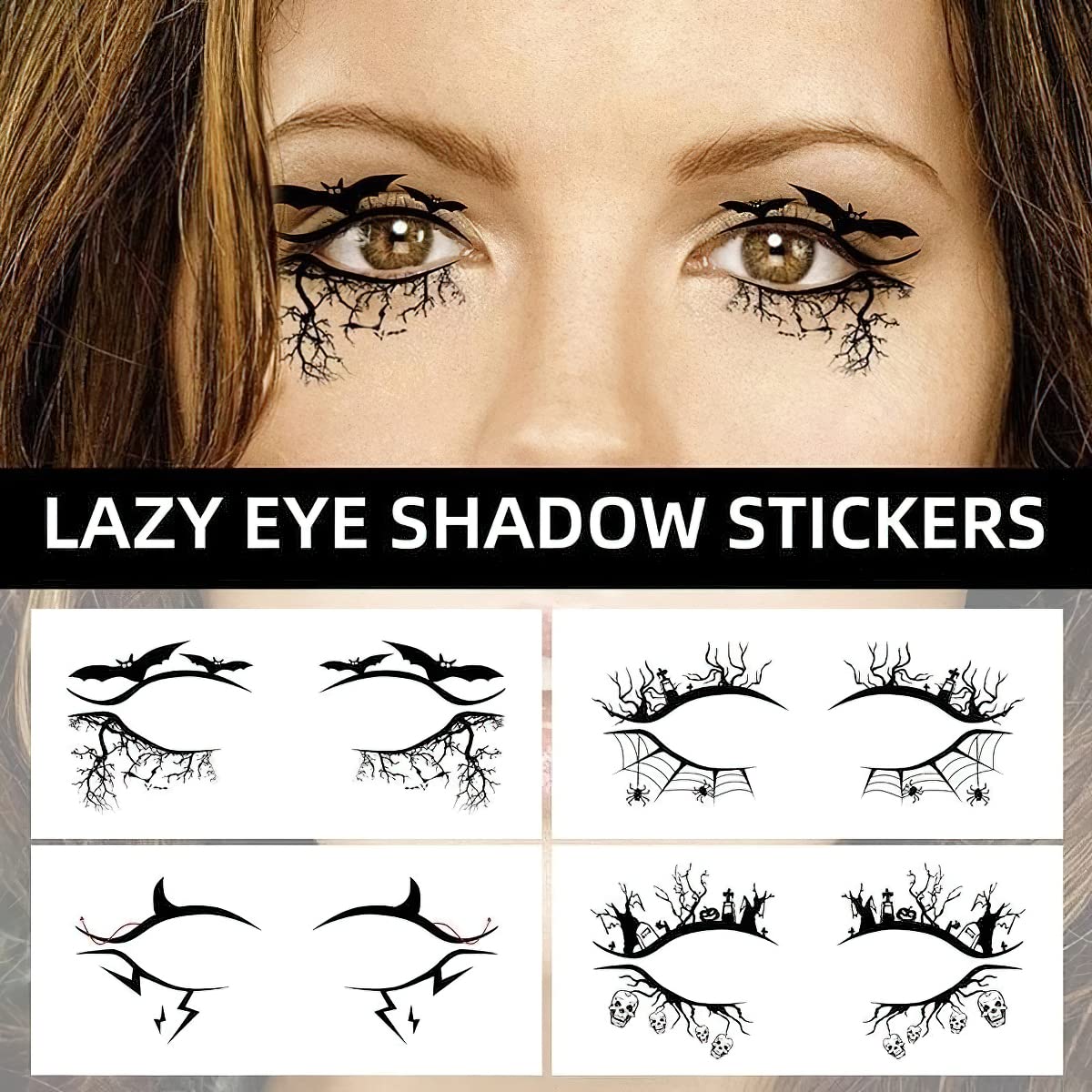 AUOCATTAIL 4 Pcs Halloween Face Tattoo Stickers Scary Spider, Skull & Bat Designs for Women, Girls, and Masquerade Parties Temporary Tattoo Stickers for Face and Body Halloween Makeup Essential
