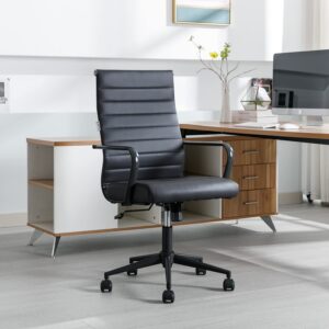 Okeysen Office Desk Chair, Ergonomic Leather Modern Conference Room Chairs, Executive Ribbed Height Adjustable Swivel Rolling Chair for Home Office.