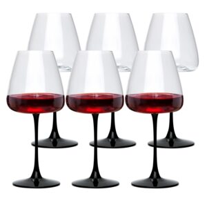 wine glasses 20oz,black stem red wine glasses set of 6,clear wide bowl burgundy stemware for home bar,anniversary,wedding,event