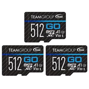 teamgroup go card 512gb 3 pack micro sdxc uhs-i u3 v30 4k for gopro & drone & action cameras high speed flash memory card with adapter for outdoor, sports, 4k shooting, nintendo-switch tgusdx512gu362