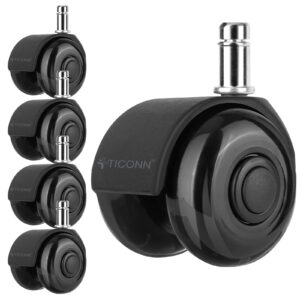 ticonn office chair caster wheels 2" dual wheels set of 5 for tile and hardwood floors, universal fit for most chairs (black)