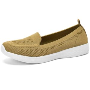 wryweir women's slip on walking shoes comfortable knit loafers lightweight nurse sneakers, khaki us 5.5