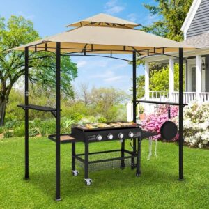 8' x 5' Grill Gazebo Replacement Canopy, Replacement Canopy Top Cover, Double Tiered Replacement Canopy, BBQ Gazebo Roof Top, Beige