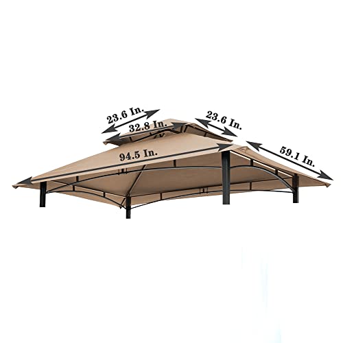 8' x 5' Grill Gazebo Replacement Canopy, Replacement Canopy Top Cover, Double Tiered Replacement Canopy, BBQ Gazebo Roof Top, Beige