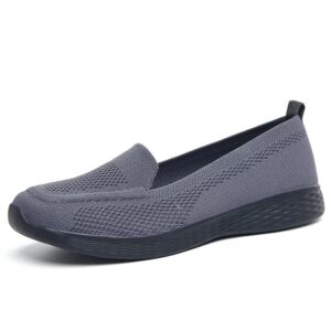 wryweir women's slip on flat shoes comfortable knit loafers lightweight nurse walking sneakers, dark gray us 6
