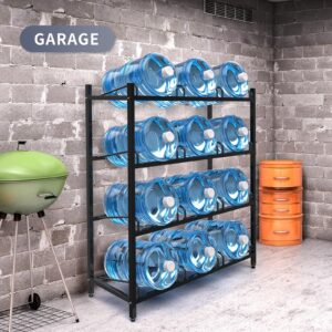 12-Tray Water Jug Rack, Storage 5 Gallon Water Cooler Bottle Holder Stand, 4-Tier Heavy Duty Carbon Steel 5 Gal Water Bottle Organizer for Home, Office, Kitchen, Warehouse, Black