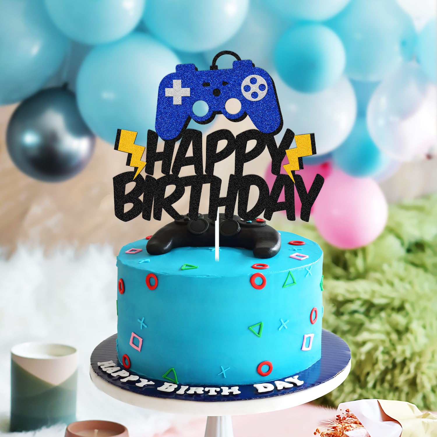 Video Game Cake Topper Happy Birthday Cake Decoration Level Unlocked Cake Decor Playing Controller Level Up Theme for Boys Girls Bday Baby Shower Event Celebration Supplies