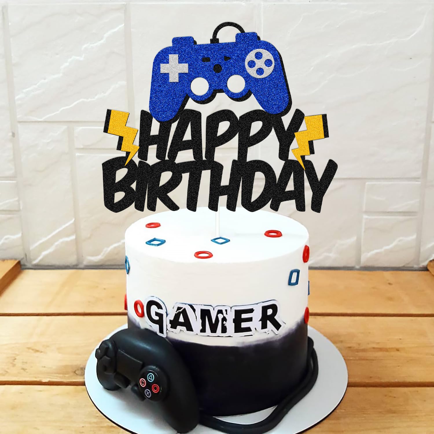 Video Game Cake Topper Happy Birthday Cake Decoration Level Unlocked Cake Decor Playing Controller Level Up Theme for Boys Girls Bday Baby Shower Event Celebration Supplies