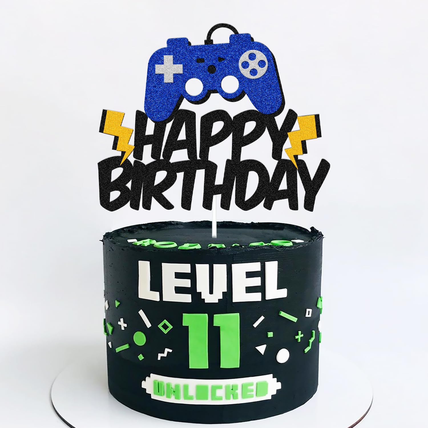 Video Game Cake Topper Happy Birthday Cake Decoration Level Unlocked Cake Decor Playing Controller Level Up Theme for Boys Girls Bday Baby Shower Event Celebration Supplies