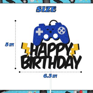 Video Game Cake Topper Happy Birthday Cake Decoration Level Unlocked Cake Decor Playing Controller Level Up Theme for Boys Girls Bday Baby Shower Event Celebration Supplies