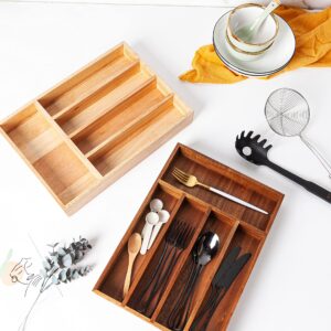 Kitchen Drawer Organizer Acacia Wood/Rubber Wood Flatware and Utensil Organizer Silverware Holder and Kitchen Storage Solution - Drawer Organizers for Kitchen (Acacia Wood, 14''x10'')