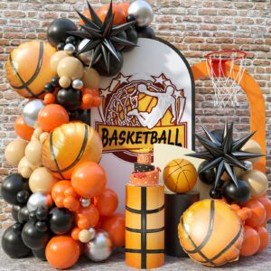 basketball balloon arch garland kit, 100pcs basketball party balloons orange black balloon garland for boys birthday party sports party gender reveal graduation with 4d balloons