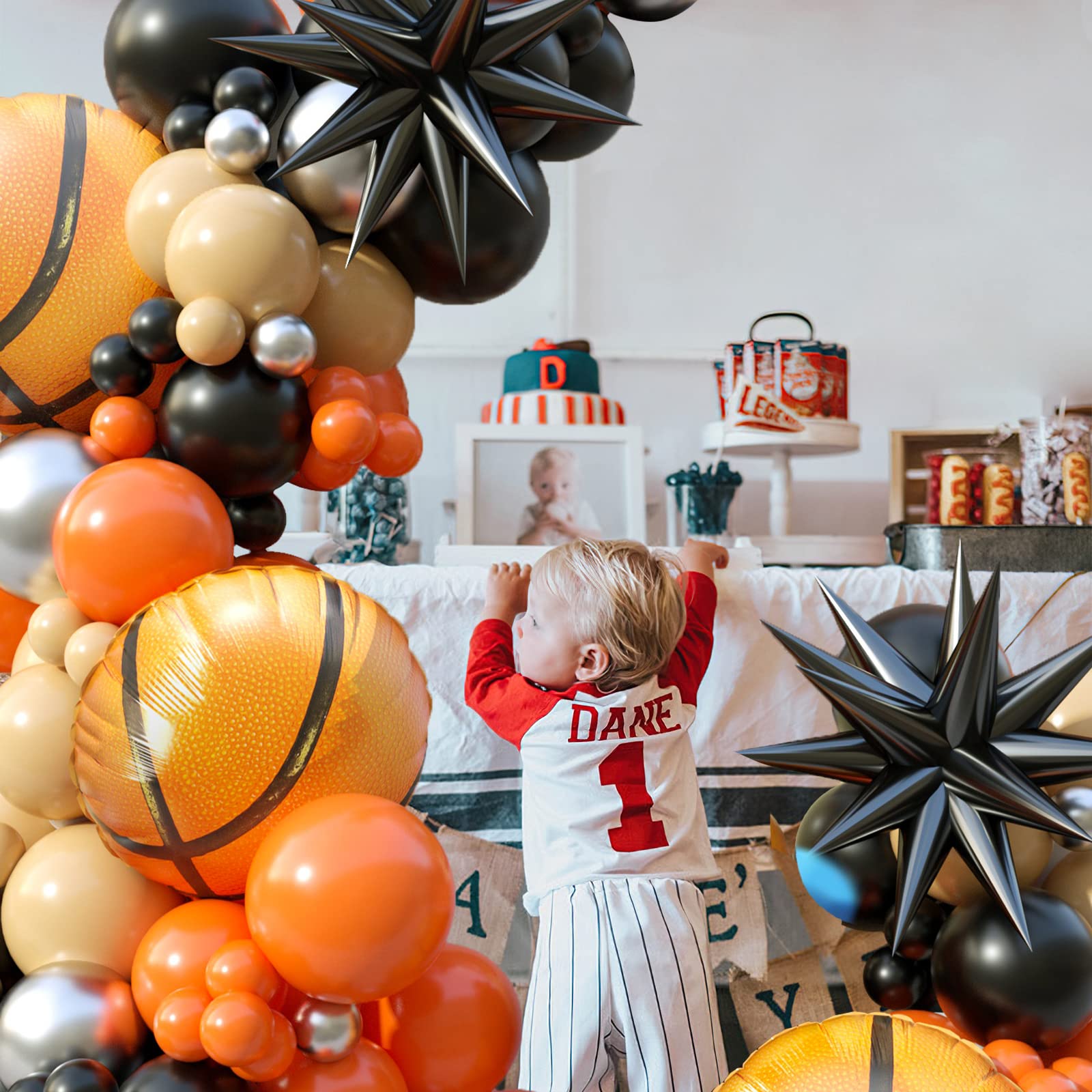 Basketball Balloon Arch Garland Kit, 100Pcs Basketball Party Balloons Orange Black Balloon Garland for Boys Birthday Party Sports Party Gender Reveal Graduation with 4D Balloons