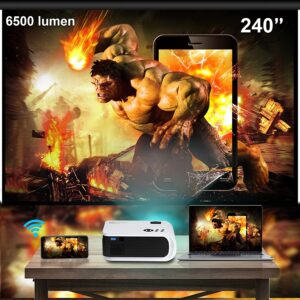 JIFAR HD Projector with WiFi and Bluetooth, 5G WiFi Native 1080P 12000L Outdoor Projector Support 4K 450" Display, Mini Portable Movie Projector, for PPT, TV, VGA, Laptop, iOS & Android Phone (white)