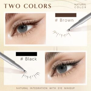 NewBang Double Tip Lower Eyelash Pencil Waterproof Anti-Smudge Dual Pronged Bottom Eyelashes Pen Super Slim Eye Liner Liquid Eyeliner Natural 3D Under Lashes for Eye Makeup (Black+Brown 2Pcs)