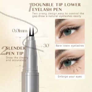 NewBang Double Tip Lower Eyelash Pencil Waterproof Anti-Smudge Dual Pronged Bottom Eyelashes Pen Super Slim Eye Liner Liquid Eyeliner Natural 3D Under Lashes for Eye Makeup (Black+Brown 2Pcs)