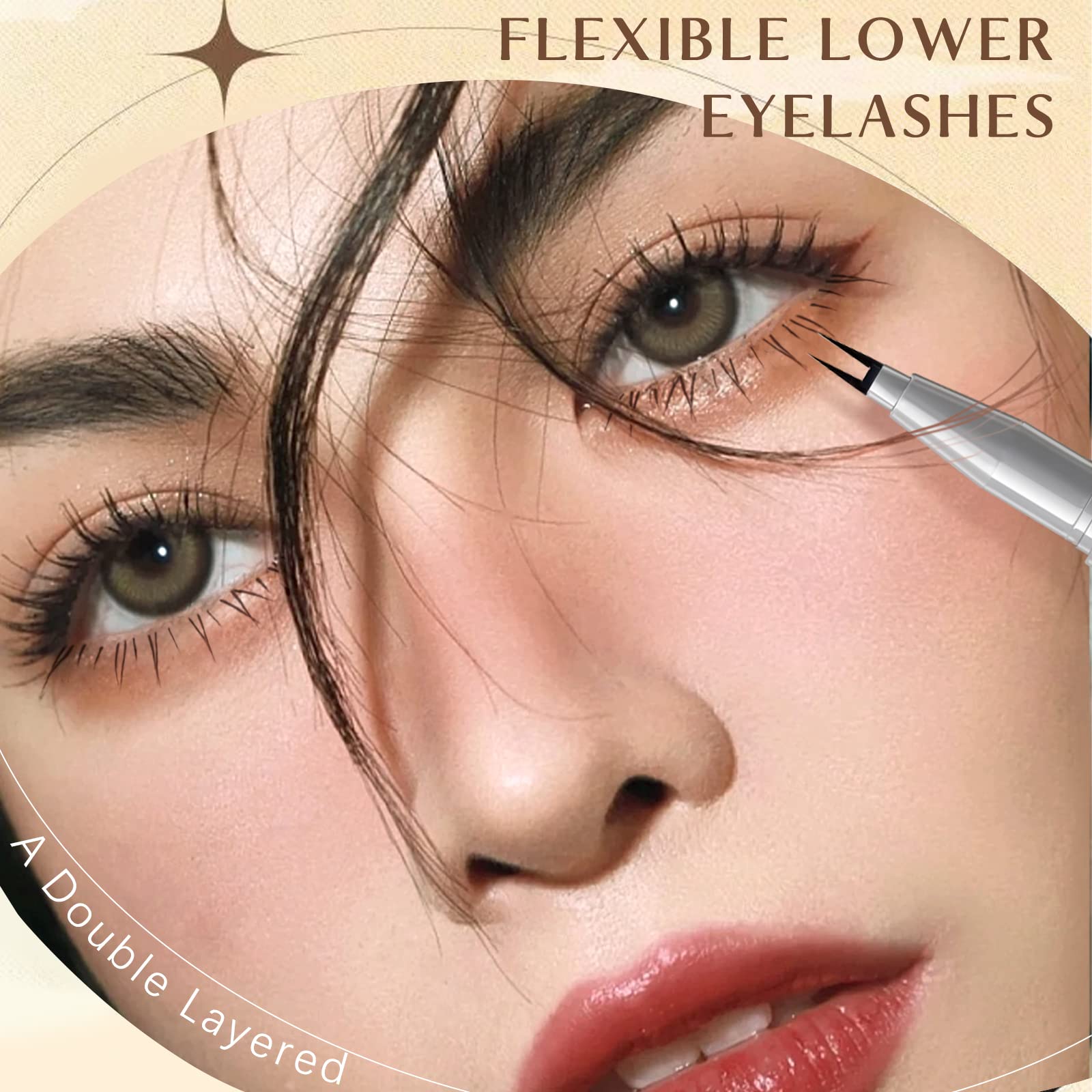 NewBang Double Tip Lower Eyelash Pencil Waterproof Anti-Smudge Dual Pronged Bottom Eyelashes Pen Super Slim Eye Liner Liquid Eyeliner Natural 3D Under Lashes for Eye Makeup (Black+Brown 2Pcs)