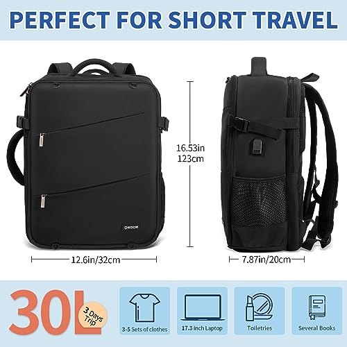 OSOCE Travel Backpack for Men Women Flight Approved Carry on Backpack with USB Charging Port, Waterproof Laptop Backpack Large Luggage Daypack Fits 17 Inch Laptop for Weekender Business Work Black