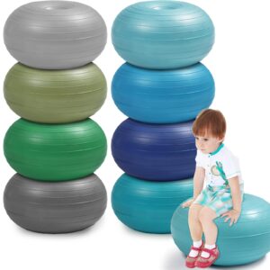 Wettarn 8 Pcs Flexible Seating for Classroom Inflatable Donut Ball Chair with Hand Pump Elementary Yoga Ball with Black Inflator Floor Cushion for Kids Exercise Balance Training Student Desk Chairs