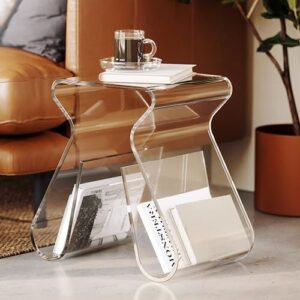 BTLWSI Acrylic Side Table, Acrylic Sofa Table Acrylic Nightstand with Storage Slots, Acrylic Clear End Table Stool for Living Room, Modern Clear Acrylic Coffee Table, 17" D x 12.2" W x 11.6" H