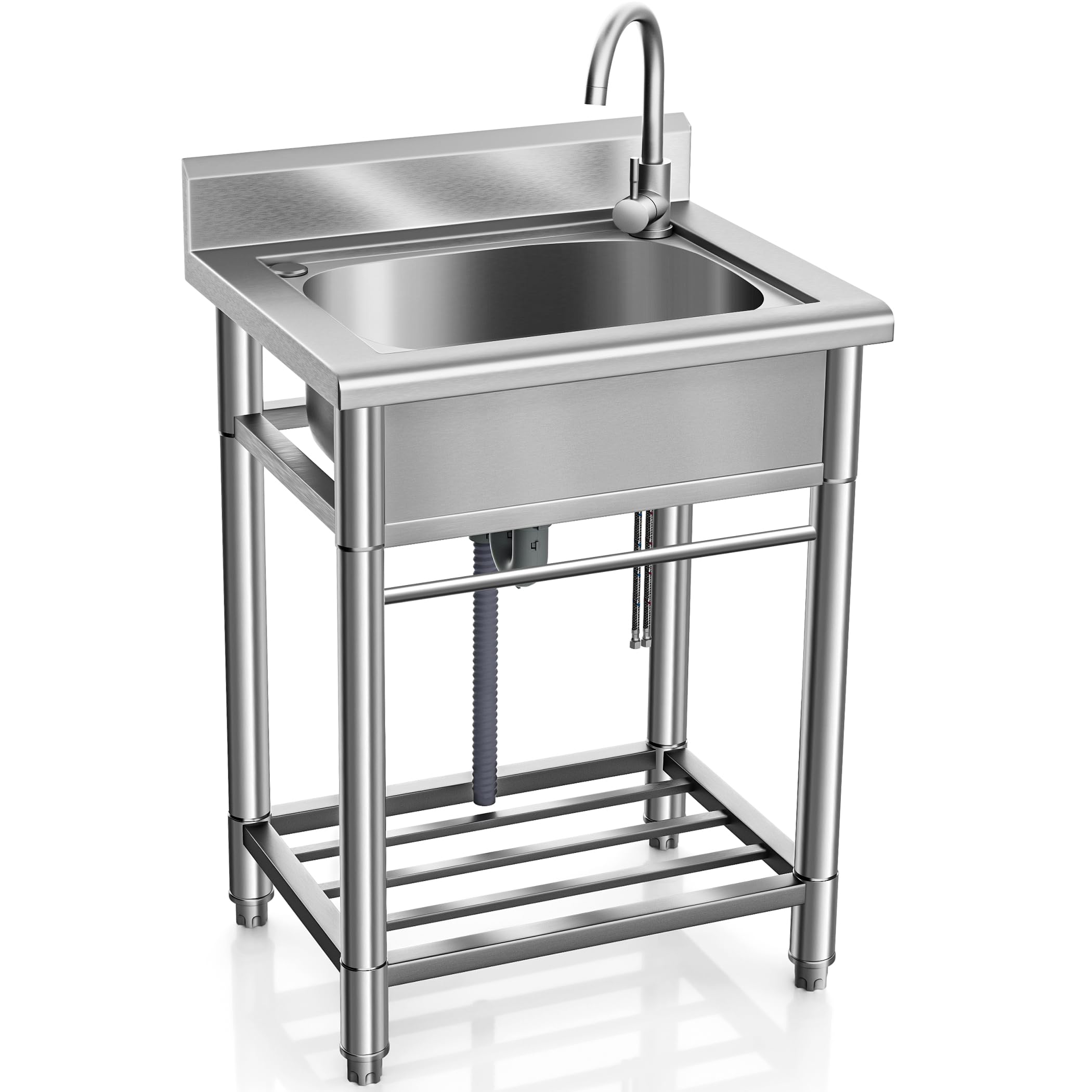 Lafati Stainless Steel Utility Sink - Single Bowl Free Standing Kitchen Sink NSF Certificated with Cold and Hot Water for Farmhouse, Bathroom, Bar, Laundry Room (23 Inch)