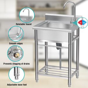 Lafati Stainless Steel Utility Sink - Single Bowl Free Standing Kitchen Sink NSF Certificated with Cold and Hot Water for Farmhouse, Bathroom, Bar, Laundry Room (23 Inch)