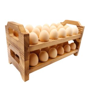 forzater wooden egg holder countertop, stackable egg storage trays for 36 fresh chicken deviled egg organizer rustic kitchen decoration, egg container rack, set of 2 pieces
