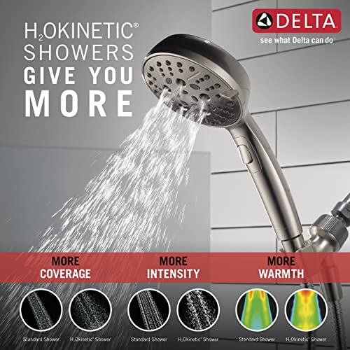 Delta Faucet 6-Setting Handheld H2Okinetic Shower Head, Brushed Nickel Shower Head with Hose, Handheld Shower Heads, Detachable Shower Head, Hand Shower 1.75 GPM, Stainless 75536SN