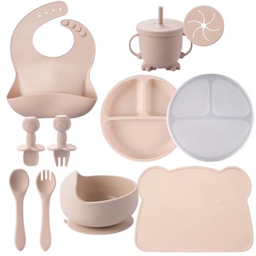 Wee Allpakas Silicone Baby Feeding Set - Complete 11 - Piece | Baby Led Weaning Utensils - Food Grade, Non-BPA, Baby Feeding Supplies - Ultra-Strong Suction