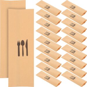 cabilock 100pcs kraft paper cutlery holder disposable chopsticks bags paper silverware holder utensil holder pockets sleeve for parties