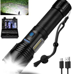 ALSTU Flashlight High Lumens Rechargeable LED: 990,000 Lumen Super Bright Flashlights, Powerful Tactical Flashlights, 7 Modes with COB Light, IPX6 Waterproof Flash Light for Camping, Emergencies