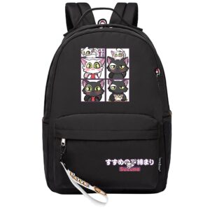 tpstbay suzume no tojimari casual daypack cartoon travel shoulder bags with cat design small lightweight knapsack,black(5)