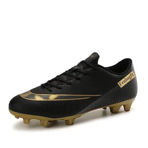 low leather soccer cleats - professional-grade with lace-up - ideal for training & competition on firm ground & turf - unisex, men, women, boys & girls (black gold,8,6.5,women,medium,men)