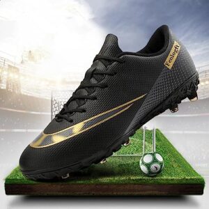 Low Leather Soccer Cleats - Professional-Grade with Lace-Up - Ideal for Training & Competition on Firm Ground & Turf - Unisex, Men, Women, Boys & Girls (Black Gold,8,6.5,Women,Medium,Men)