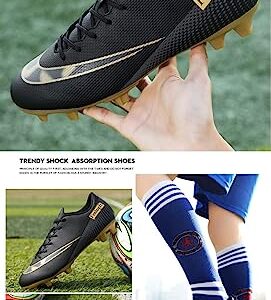 Low Leather Soccer Cleats - Professional-Grade with Lace-Up - Ideal for Training & Competition on Firm Ground & Turf - Unisex, Men, Women, Boys & Girls (Black Gold,8,6.5,Women,Medium,Men)