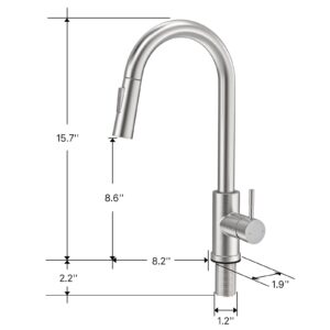 Kawaiita Touch Kitchen Sink Faucets with Pull Down Sprayer, Touch on Activated Faucet for Kitchen Bar Sink, Smart Kitchen Faucet, Stainless Steel Brushed Silver (Brushed Stainless Steel)