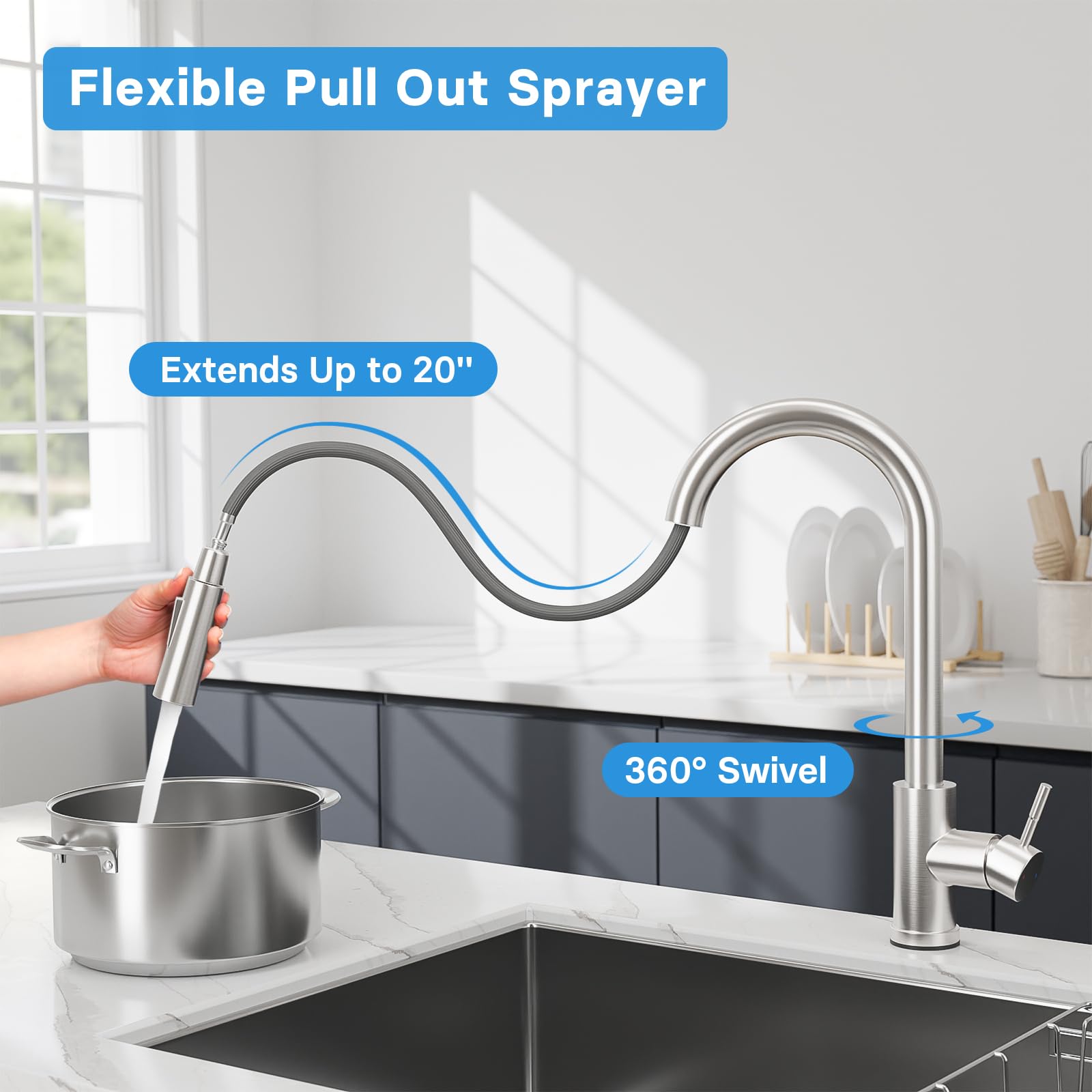 Kawaiita Touch Kitchen Sink Faucets with Pull Down Sprayer, Touch on Activated Faucet for Kitchen Bar Sink, Smart Kitchen Faucet, Stainless Steel Brushed Silver (Brushed Stainless Steel)