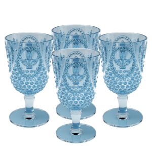 elle decor acrylic wine goblets | set of 4, 15-ounce | unbreakable acrylic wine glasses | reusable plastic, shatterproof long stemmed water glasses | bar drinking cups (blue)