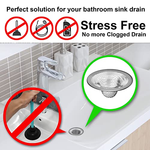 6 Pack - 2.125" Top / 1" Basket- Mesh Sink Drain Strainer Hair Catcher for Bathroom Sink, Utility, Slop, Laundry, RV and Lavatory