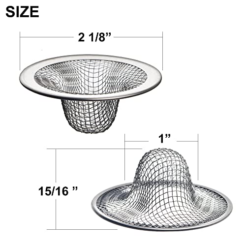 6 Pack - 2.125" Top / 1" Basket- Mesh Sink Drain Strainer Hair Catcher for Bathroom Sink, Utility, Slop, Laundry, RV and Lavatory