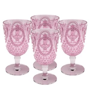 elle decor acrylic wine goblets | set of 4, 15-ounce | unbreakable acrylic wine glasses | reusable plastic, shatterproof long stemmed water glasses | bar drinking cups (pink)