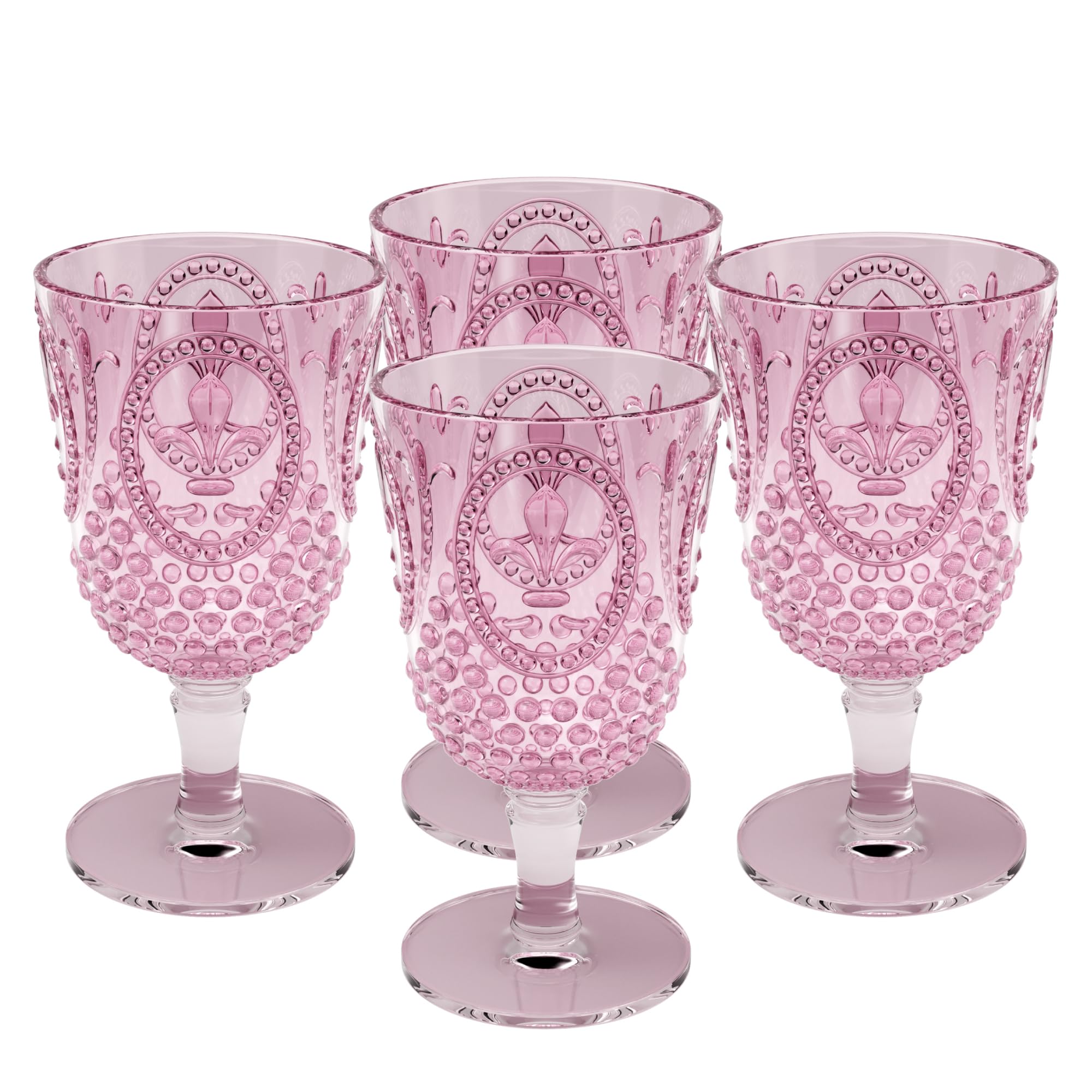 elle decor Acrylic Wine Goblets | Set of 4, 15-Ounce | Unbreakable Acrylic Wine Glasses | Reusable Plastic, Shatterproof Long Stemmed Water Glasses | Bar Drinking Cups (Pink)