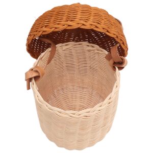 kids rattan storage basket, hand woven indonesian rattan decorative acorn shaped bag for boys girls photography props (large handbag)