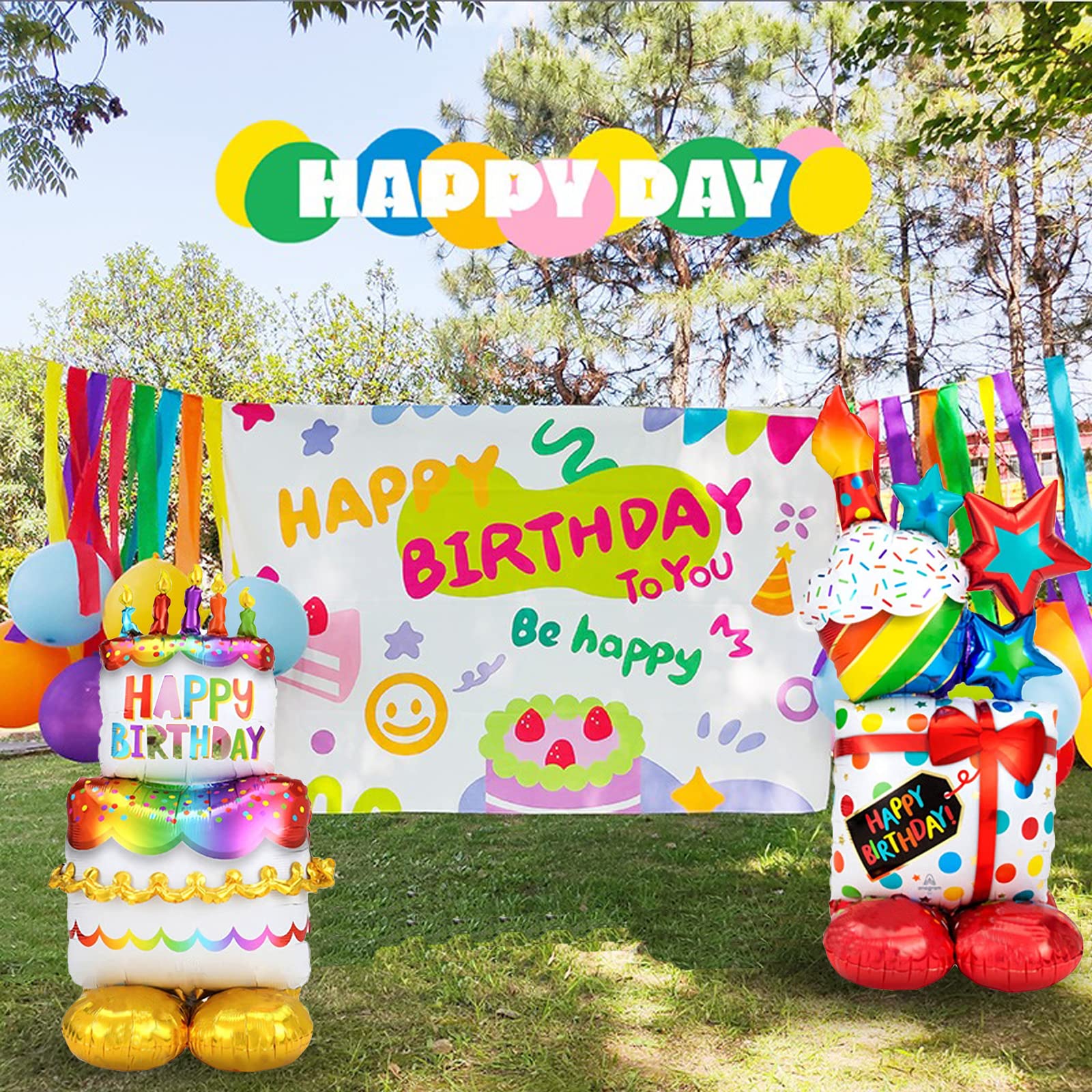 Happy Birthday Balloon Large Size Standing Birthday Balloon，Birthday Party Decorations Supplies Birthday Cake Balloon and Birthday Gift Balloon