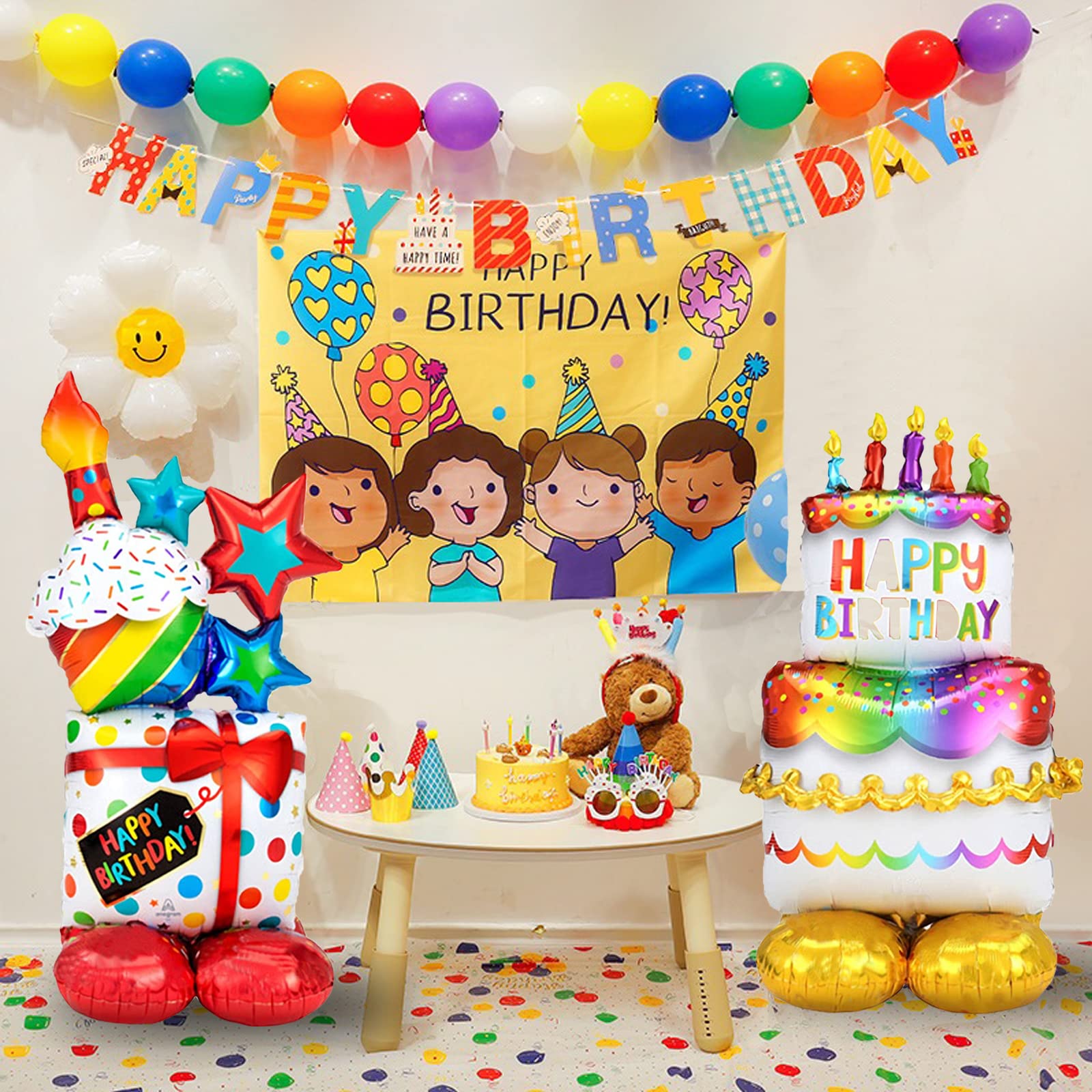 Happy Birthday Balloon Large Size Standing Birthday Balloon，Birthday Party Decorations Supplies Birthday Cake Balloon and Birthday Gift Balloon